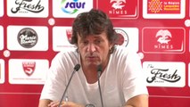 Conférence de presse Nîmes Olympique - Angers SCO (3-2) : José  PASQUALETTI (NIMES) - Stéphane MOULIN (SCO) - 2014/2015