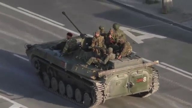 Ukraine War - Pro Russian Convoy in Luhansk Луганск. Колонна российских танков