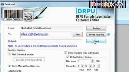 Send designed barcode with DRPU barcode software