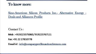 Sino-American Silicon Products Inc. - Alternative Energy - Deals