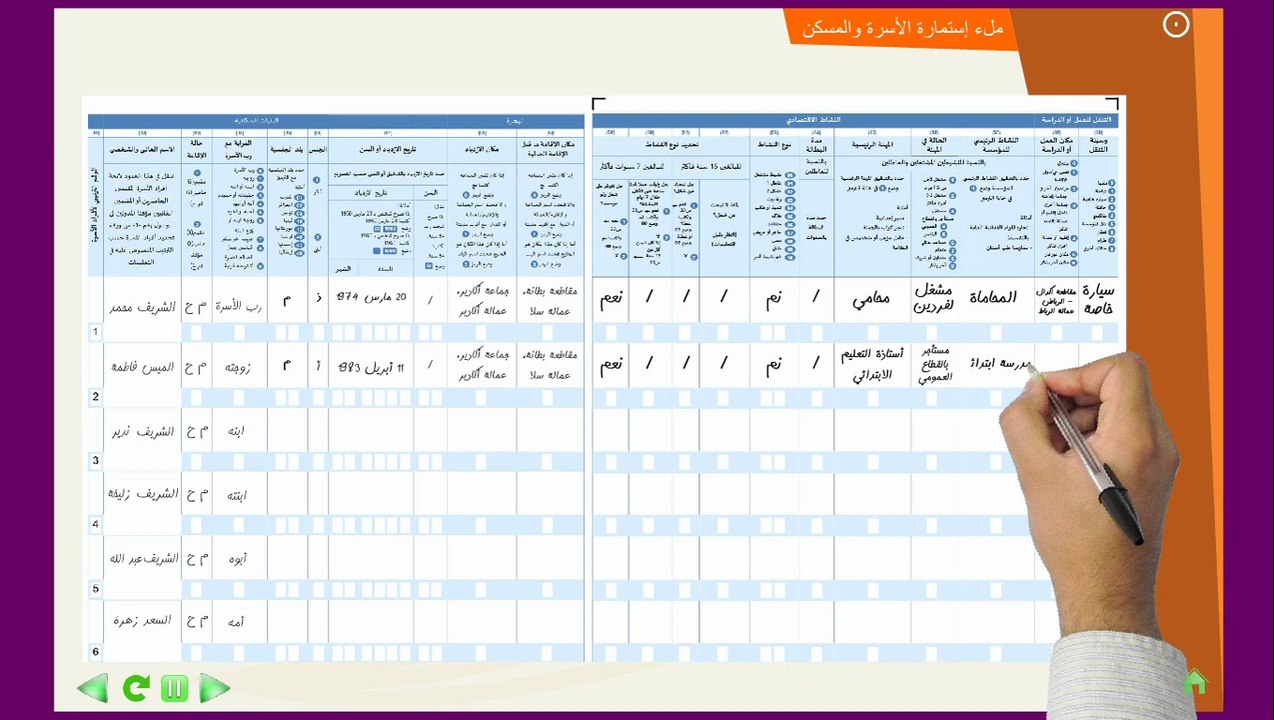 الجزء السادس (6/8) : ملء استمارة الأسرة والمسكن
