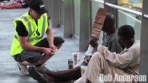 Disguised magician creates money for the homeless