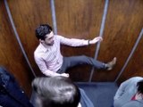 Awkward karate in an elevator prank