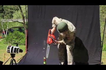 Opening Cider and Coke with a Chainsaw in Slow Motion