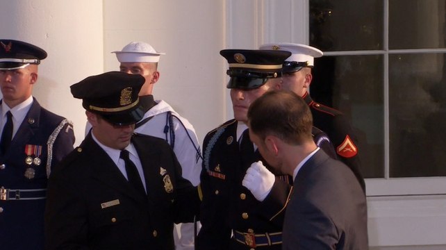 Honor guard appears to fall ill at White House