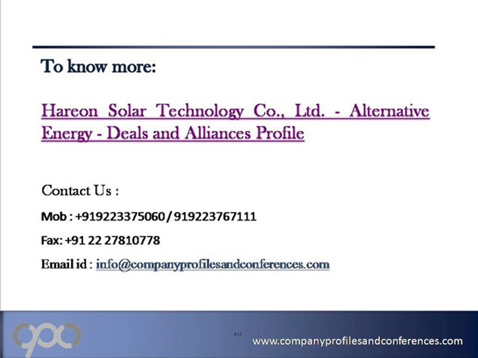 Hareon Solar Technology Co., Ltd. - Alternative Energy - Deals a