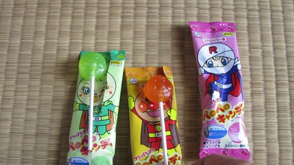 アンパンマンペロペロキャンディ　アンパンマン（オレンジ味）メロンパンナ（メロン味）ロールパンナ（ストリベリー味）