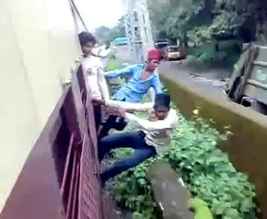 Idiots trying stop train