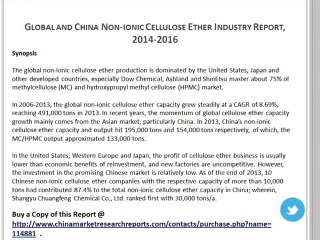 Global and China Non-ionic Cellulose Ether Market Research Report 2014-2016