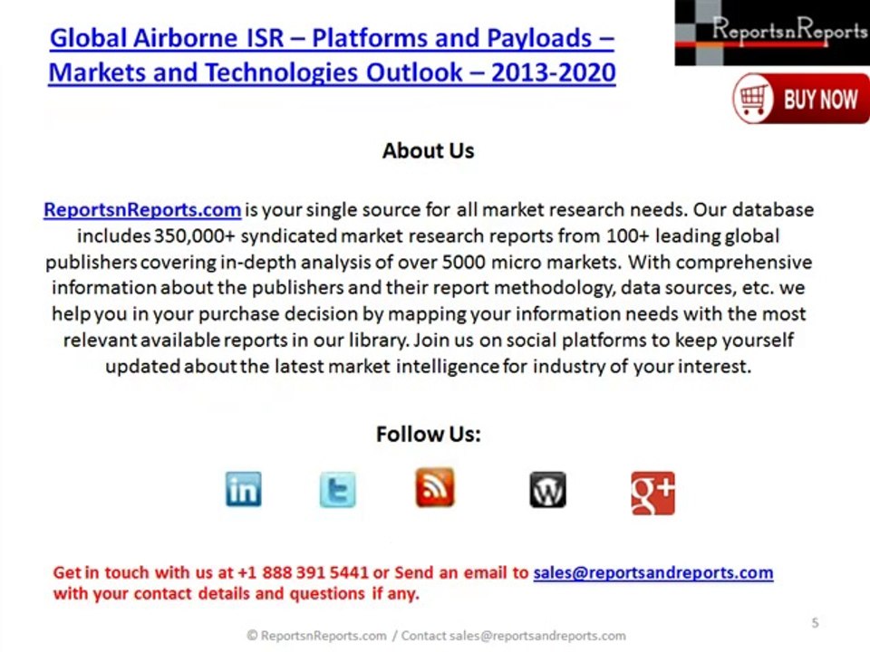 Global Airborne ISR – Platforms and Payloads – Markets and Technologies Outlook – 2013-2020