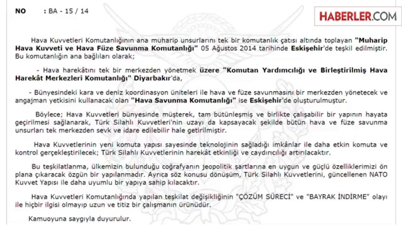 TSK: Hava Kuvvetleri'ndeki Değişikliğin Bayrak İndirmeyle İlişkisi Yok