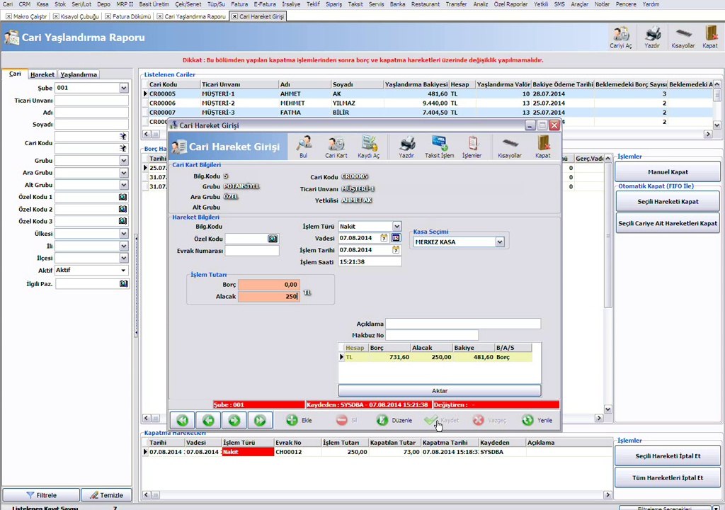 WOLVOX ERP Manuel Yaşlandırma İşlemleri