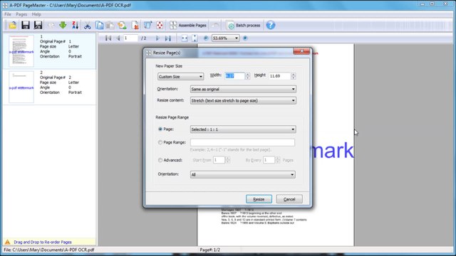 Can I resize PDF page by using A-PDF Page Master tool