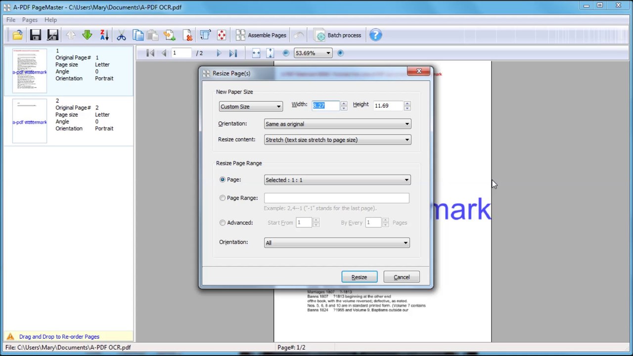 Can I resize PDF page by using A-PDF Page Master tool