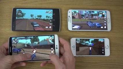 GTA San Andreas OnePlus One vs. iPhone 5S vs. LG G3 vs. Samsung Galaxy S5   4K Gaming Review