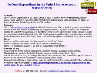 United States Defense Industry Expenditure Review and Forecasts to 2019