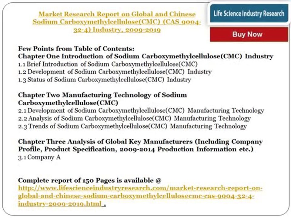 Chinese Sodium Carboxymethylcellulose (CMC) Market Report - Global Trends and Forecasts to 2019