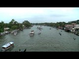 Aerial shot of Pamba river during Champakulam boat race