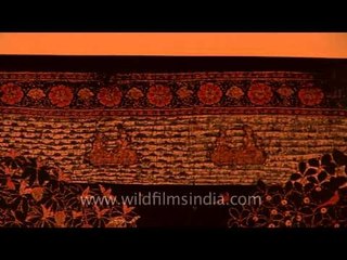 A piece of antique Indian embroidery depicting scenes from Krishna's life