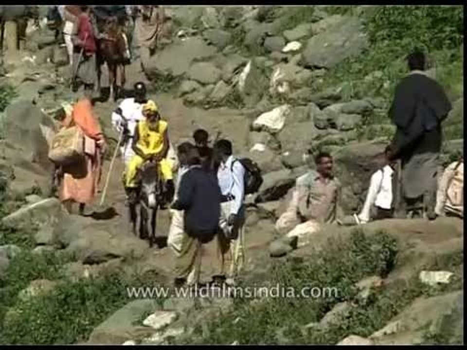Hindu pilgrims trekking their route to Amarnath cave