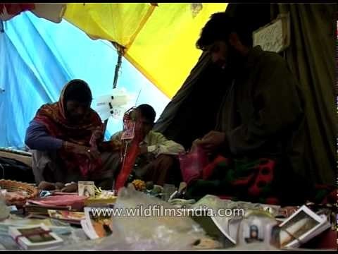 Shops selling religious trinkets, rudraksh and beads during Amarnath yatra