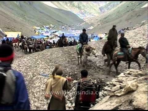Tents available to hire near base of imposing Amarnath Cave