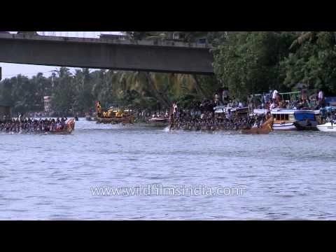 Boatmen in full action during Champakulam boat race