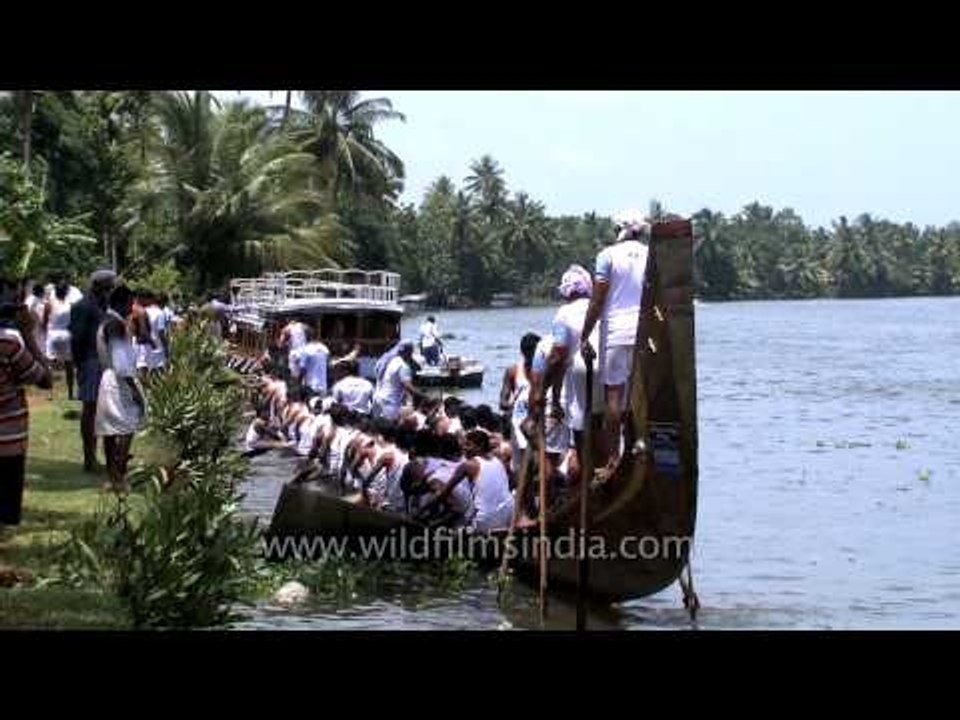 Snake boat on the shores of Pamba river - Kerala