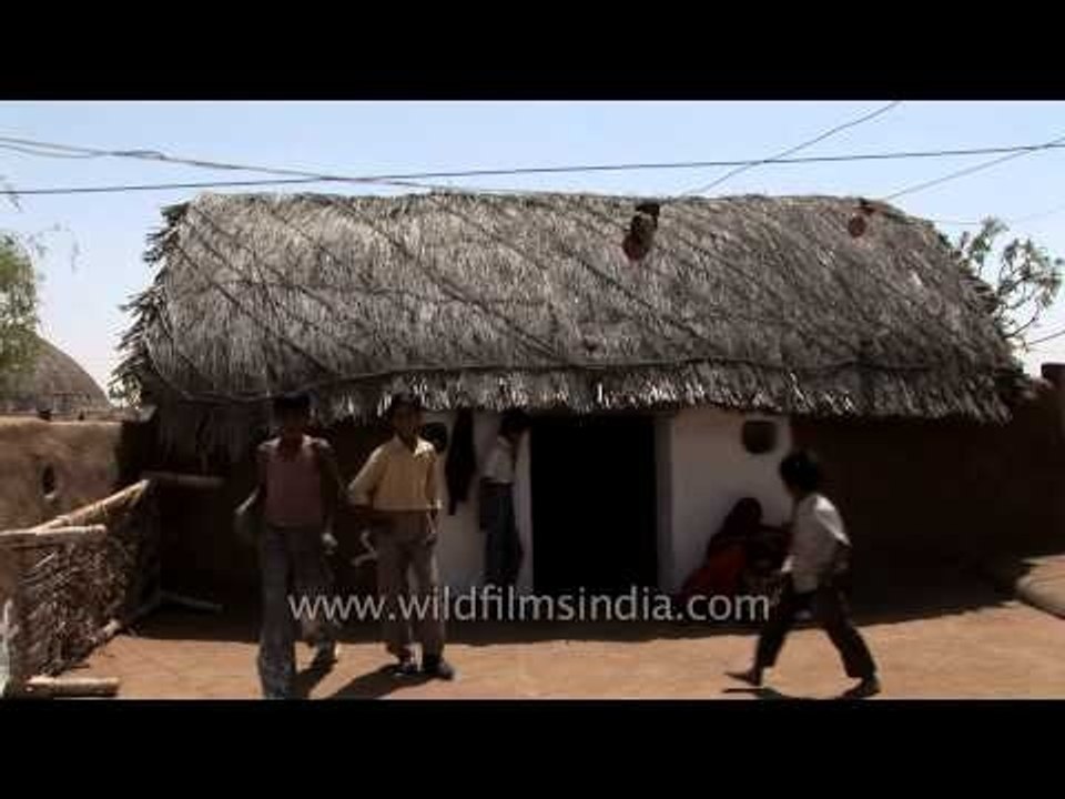 Thatched roof of mud hut - India