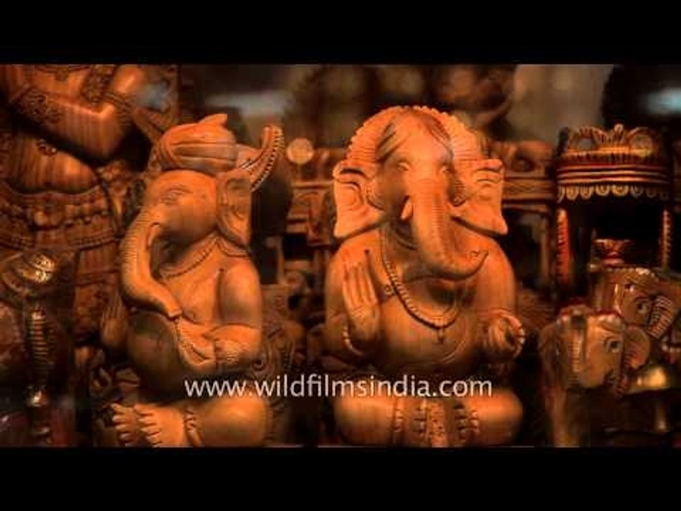 Traditional Indian carvings and art work on wood in Mysore