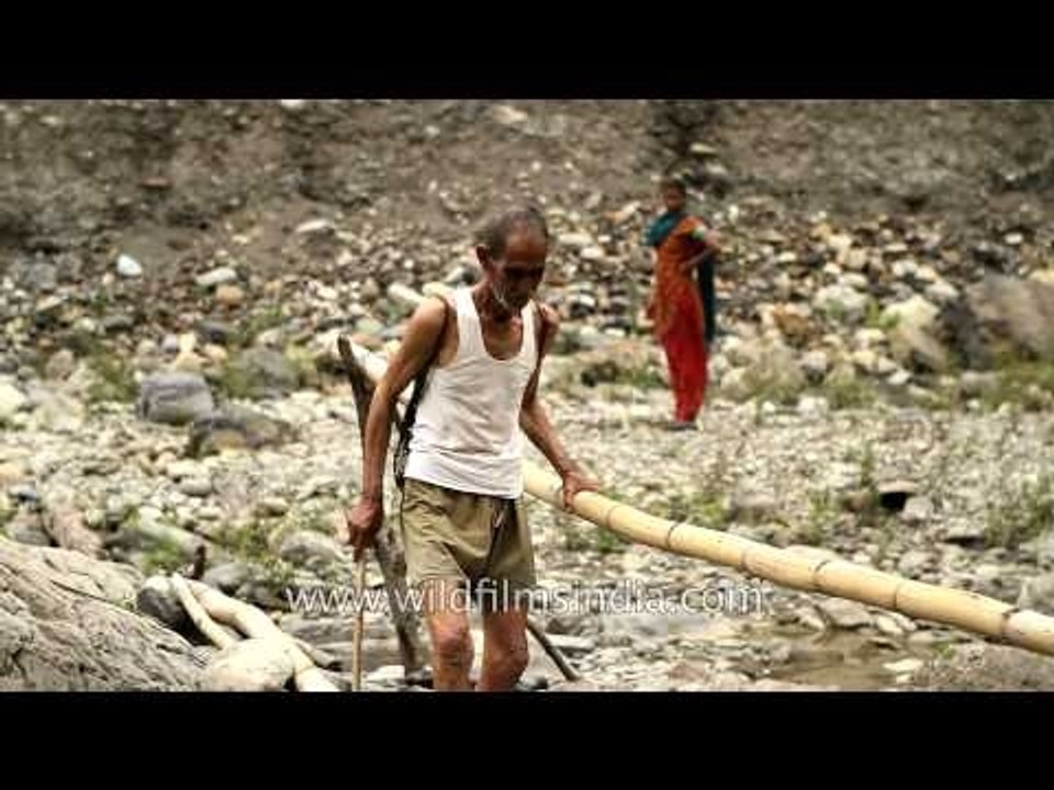 Village boys splashing in the Aglar River, Uttarakhand