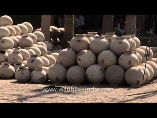 Clay pots kept for drying under sun: Rajasthan
