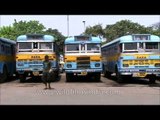 Buses parked in a row at Babughat bus terminus - Kolkata