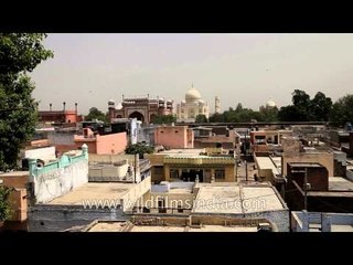 View of Taj Mahal from roof top restaurant