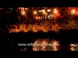 Dashashwamedh ghat illuminates during evening aarti