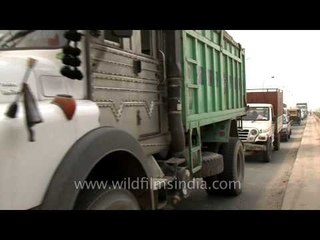 Traffic crawls on a road of Faridabad