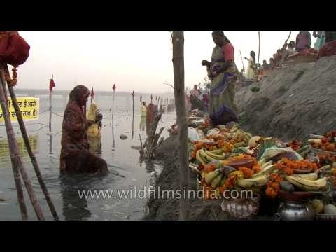 Hindu devotees pray to Sun God as part of the Chhath puja, Delhi