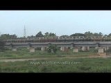 Oil-tank train passes through Mahanadi Rail Bridge - Cuttack, Odisha