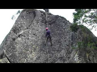 Novice tourist performs rappelling in Uttarakhand