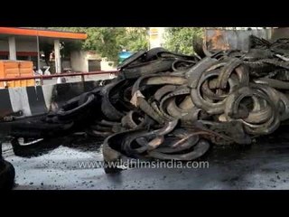 Truck burns with hundreds of rubber tyres in New Delhi
