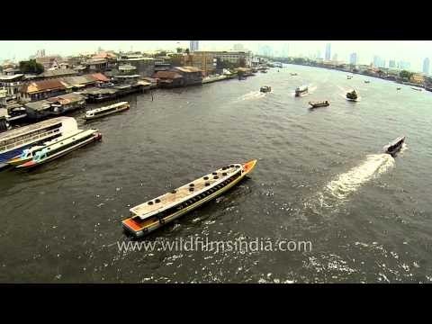 Aerial footage of Chao Phraya River, Thailand