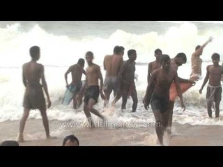 Waves hit the shore of Puri Beach - Odisha