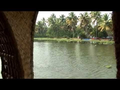 Houseboat drifts along backwaters of Kerala