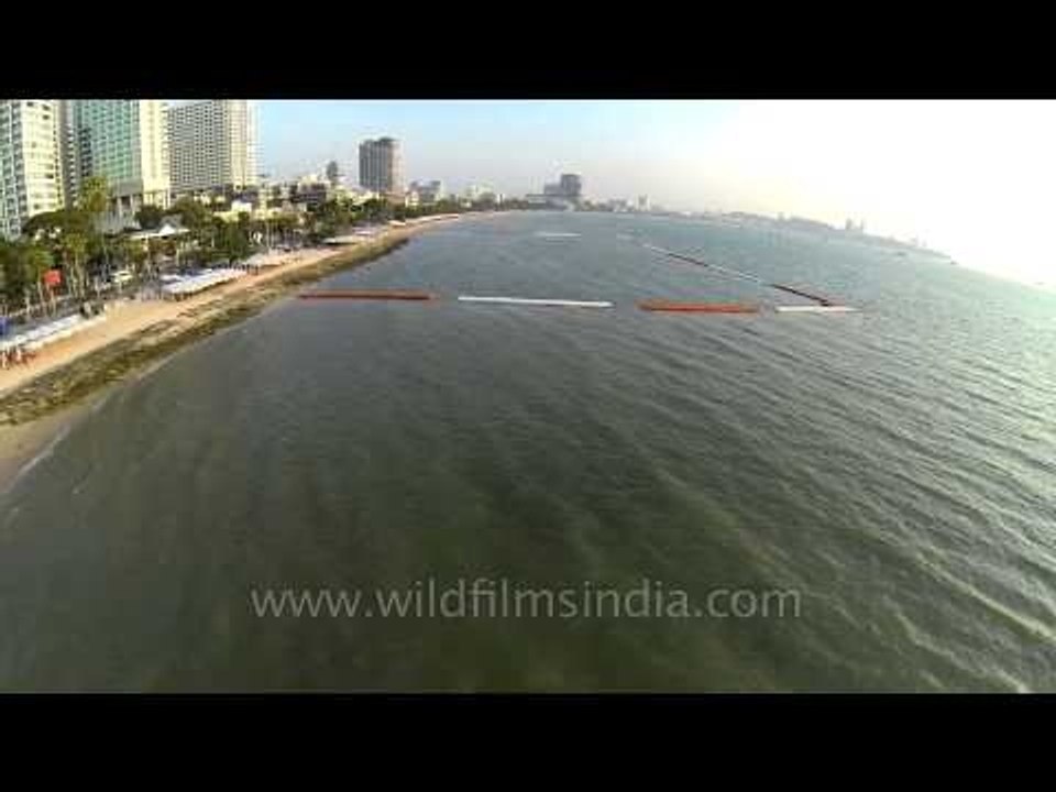 Aerial footage of Pattaya beaches in Thailand