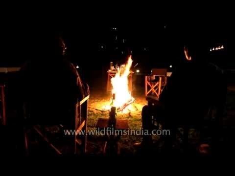 Bonfire for guests at Ken River Lodge, Panna National