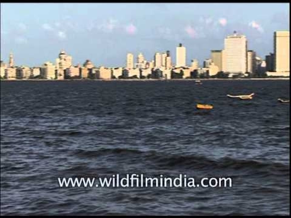 View of skyline of Mumbai city from shores of Arabian sea