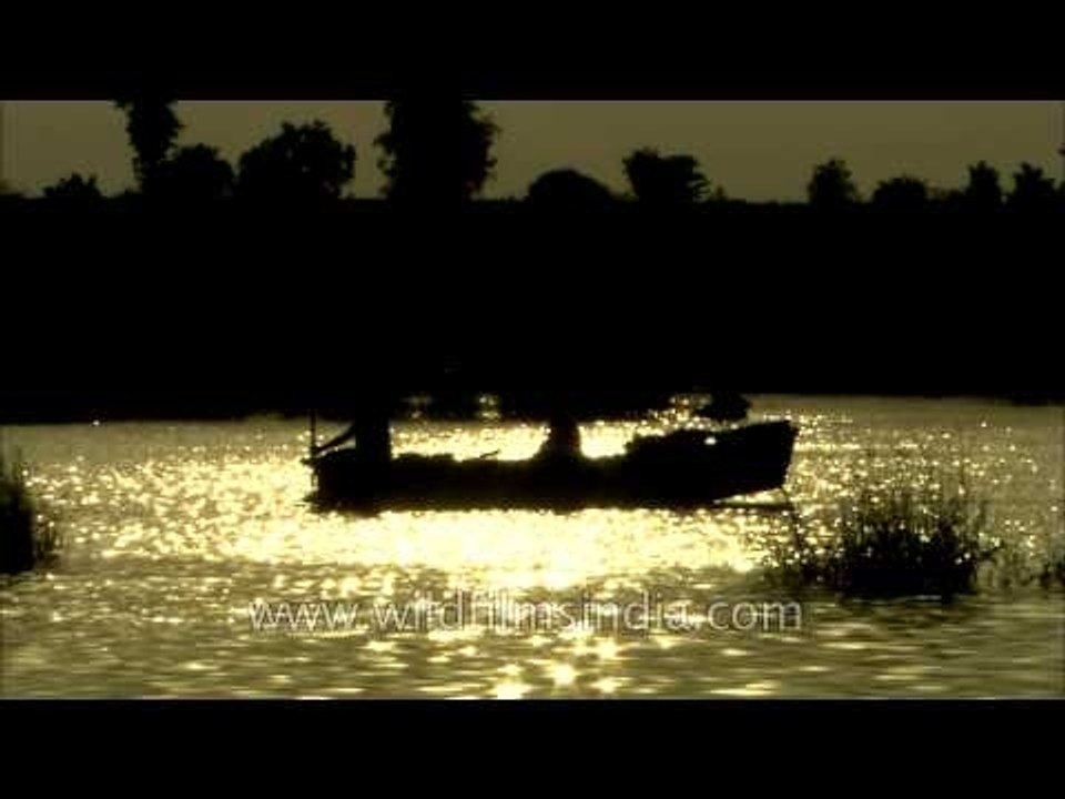 Evening boat ride on Ken River in Panna National Park, Madhya Pradesh.