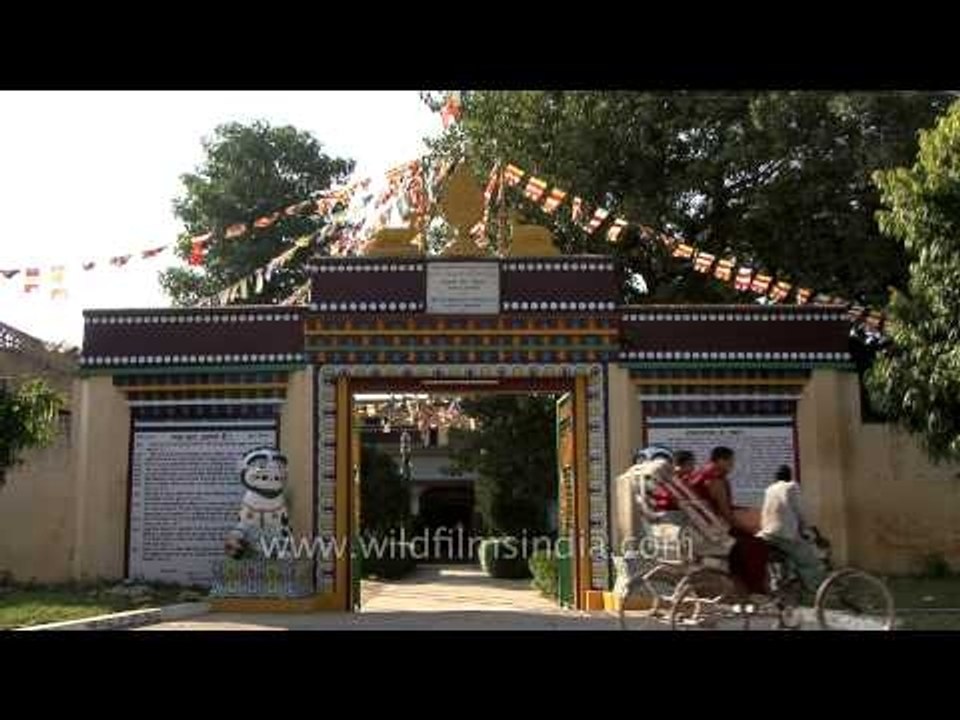Devotees offer prayers at Buddhist monastery at Sarnath