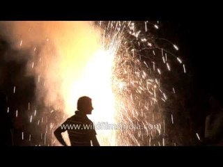 Fire crackers set-off before burning effigies of Ravan during Dussehra