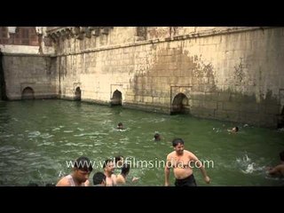 People swim to cool down in Nizamuddin's baoli